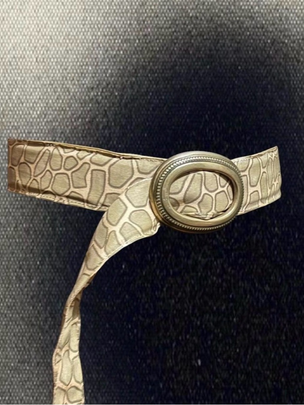 Leather Man Brand Giraffe Print Fabric Belt with Gold Hardware